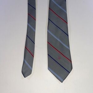 Christian Dior Monsieur Mens Striped Tie Grey Blue Red Silk Blend Made in USA